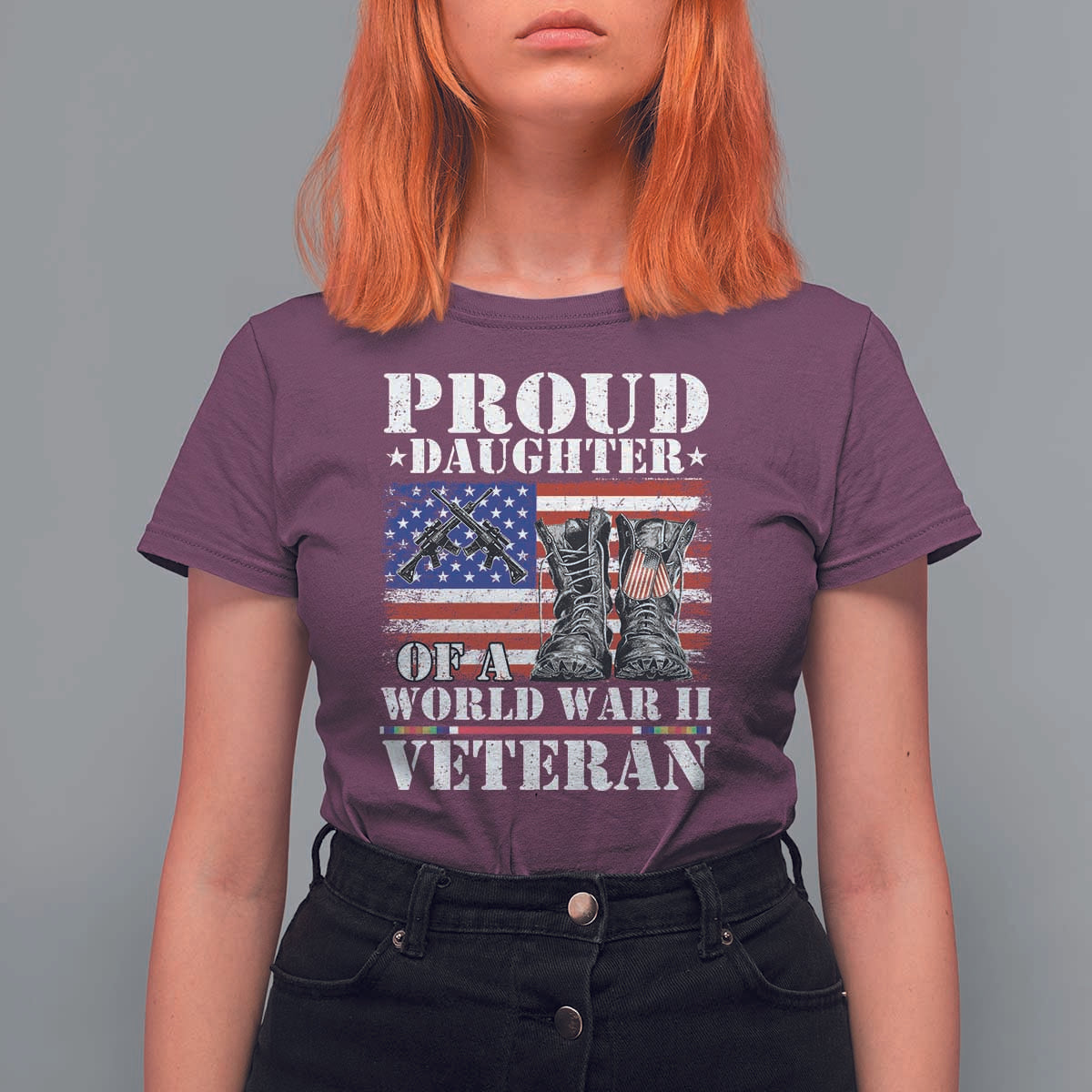Proud Daughter Of A World War II Veteran T Shirt For Women American Flag Army Boots - Wonder Print Shop