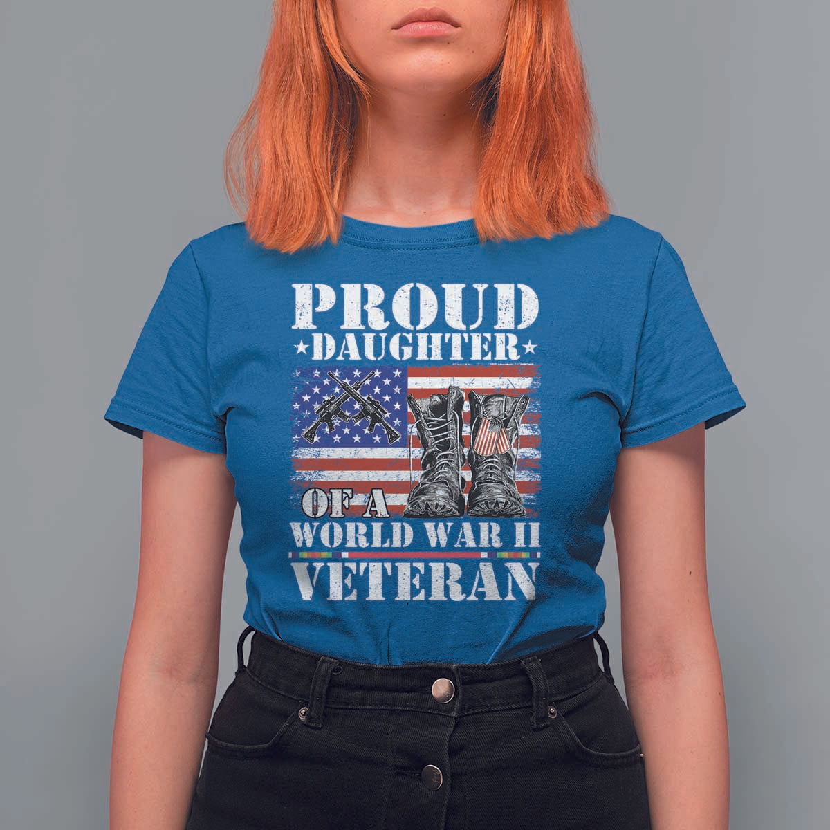 Proud Daughter Of A World War II Veteran T Shirt For Women American Flag Army Boots - Wonder Print Shop