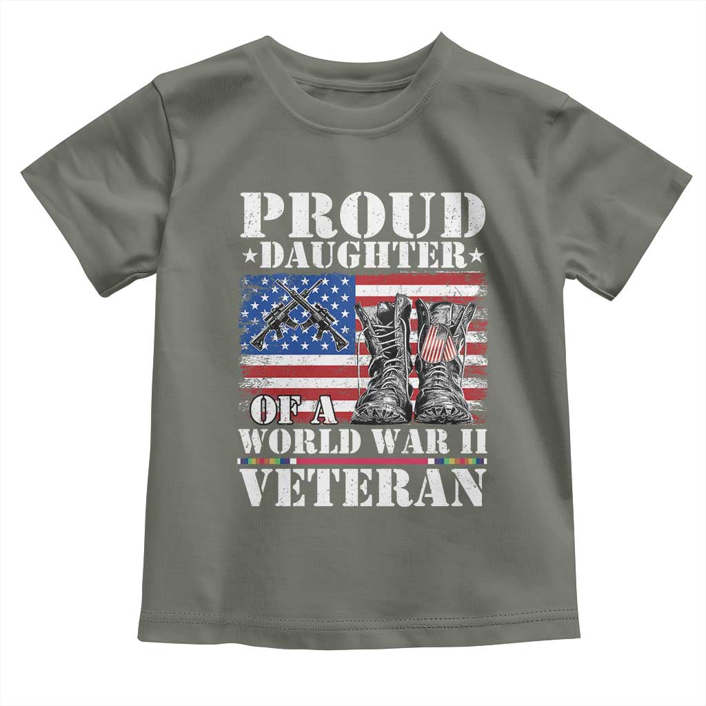 Proud Daughter Of A World War II Veteran Toddler T Shirt American Flag Army Boots - Wonder Print Shop