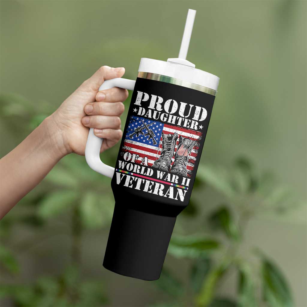 Proud Daughter Of A World War II Veteran Tumbler With Handle American Flag Army Boots - Wonder Print Shop