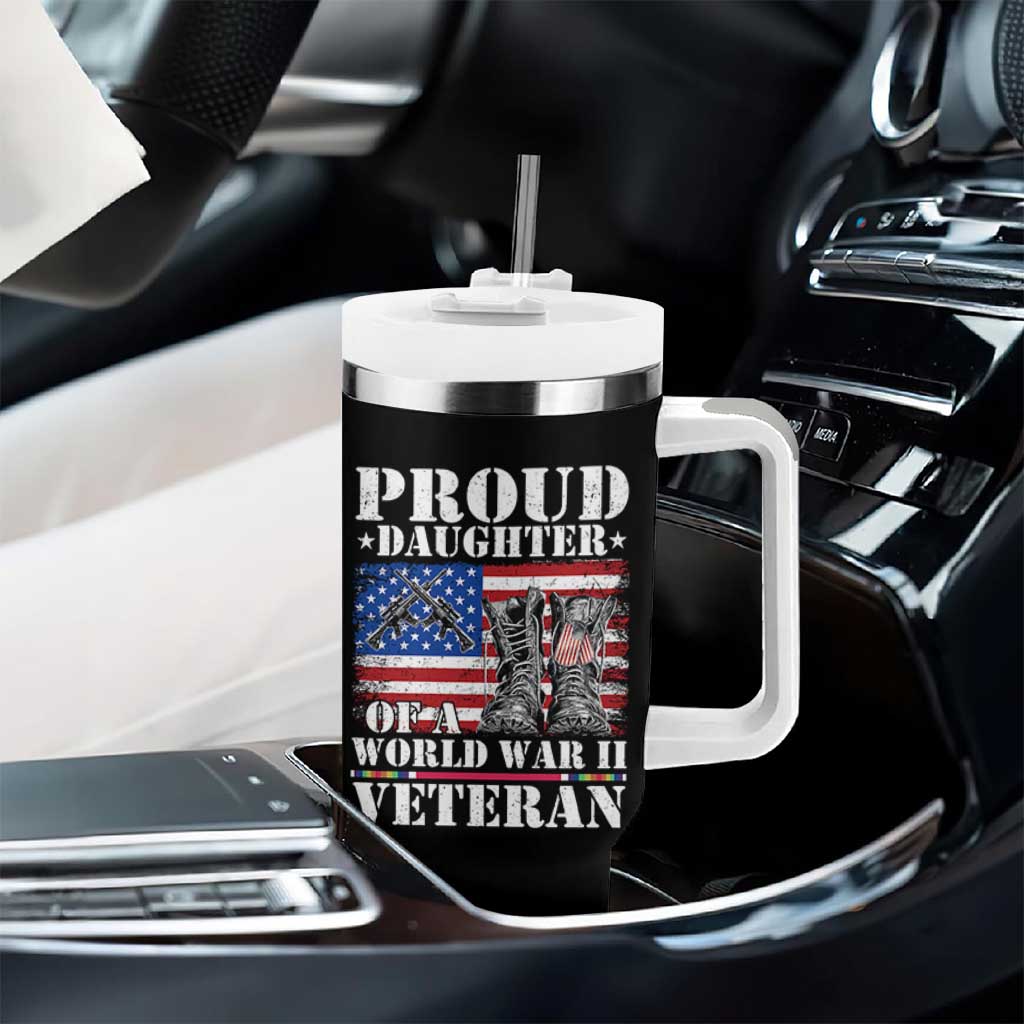 Proud Daughter Of A World War II Veteran Tumbler With Handle American Flag Army Boots - Wonder Print Shop