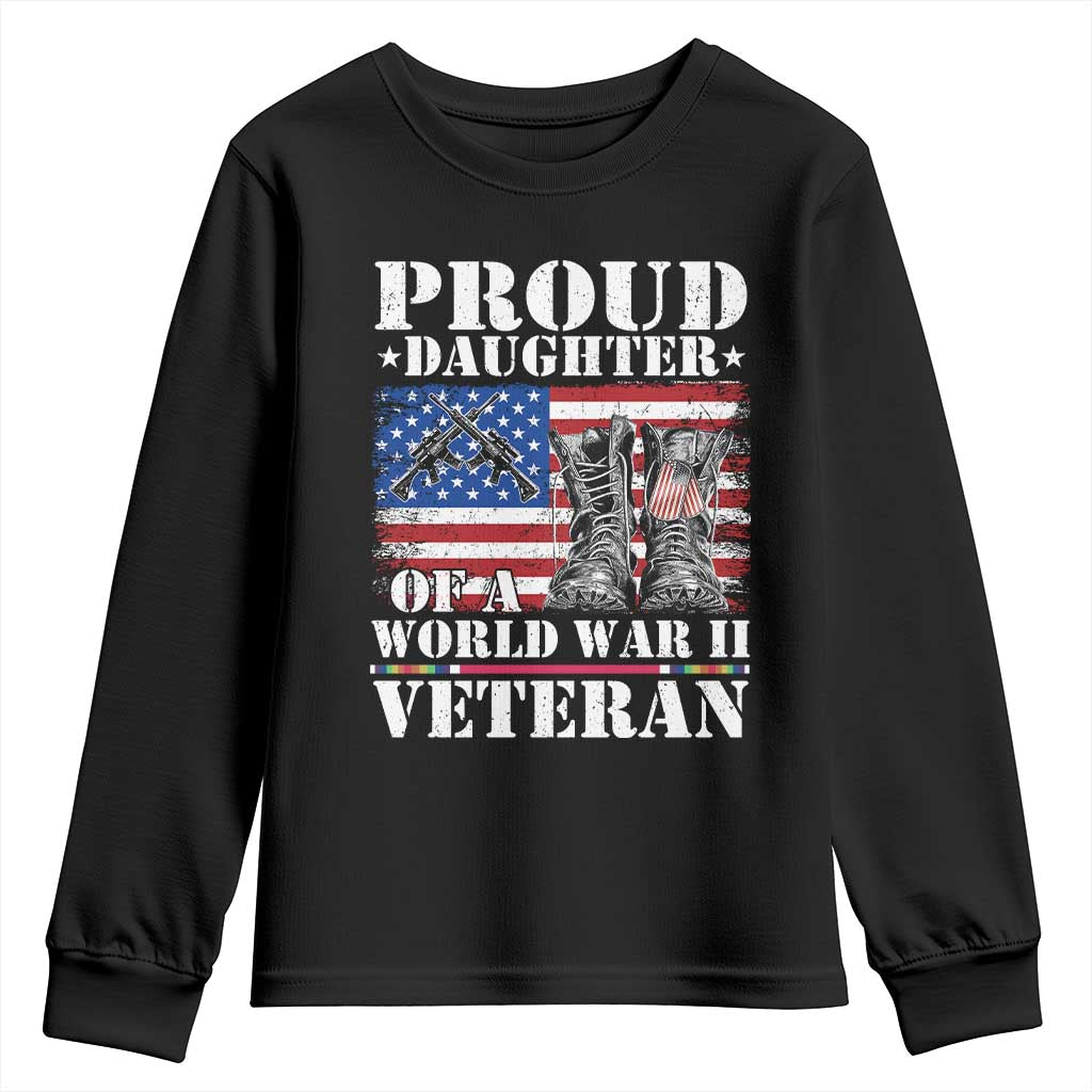 Proud Daughter Of A World War II Veteran Youth Sweatshirt American Flag Army Boots - Wonder Print Shop