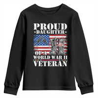 Proud Daughter Of A World War II Veteran Youth Sweatshirt American Flag Army Boots - Wonder Print Shop