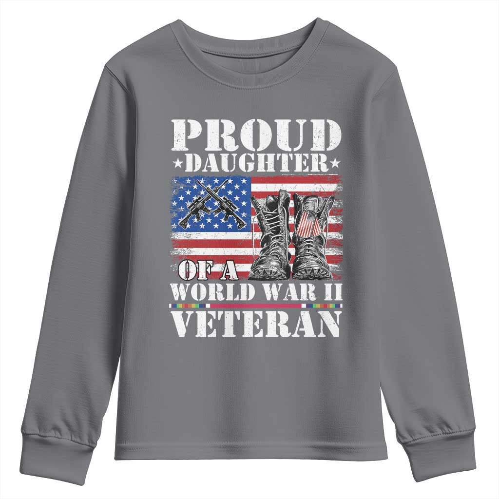 Proud Daughter Of A World War II Veteran Youth Sweatshirt American Flag Army Boots - Wonder Print Shop