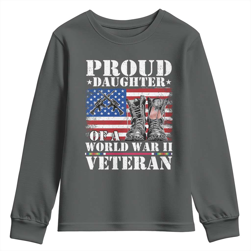 Proud Daughter Of A World War II Veteran Youth Sweatshirt American Flag Army Boots - Wonder Print Shop