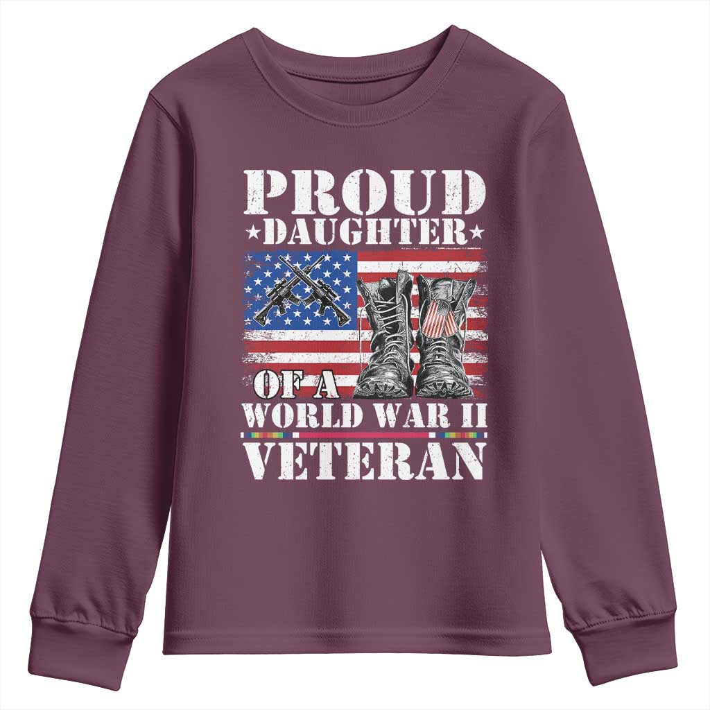 Proud Daughter Of A World War II Veteran Youth Sweatshirt American Flag Army Boots - Wonder Print Shop
