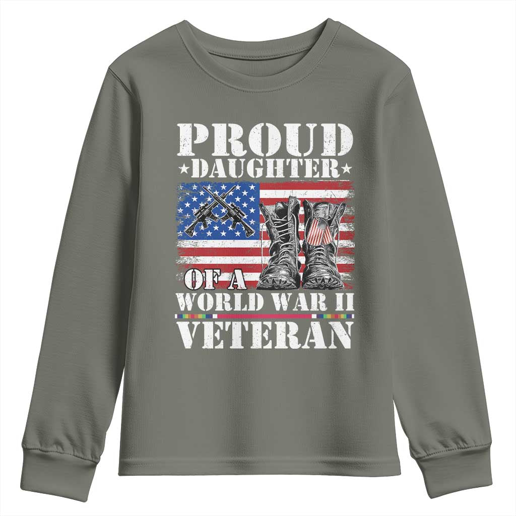 Proud Daughter Of A World War II Veteran Youth Sweatshirt American Flag Army Boots - Wonder Print Shop