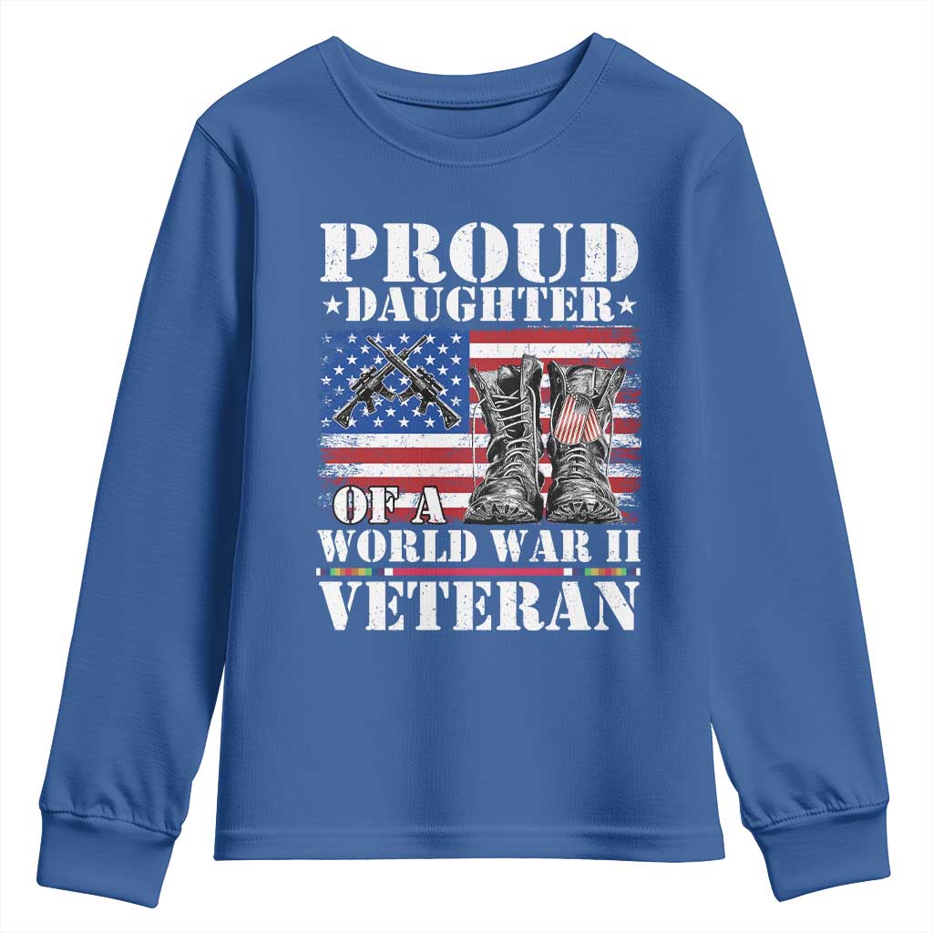 Proud Daughter Of A World War II Veteran Youth Sweatshirt American Flag Army Boots - Wonder Print Shop