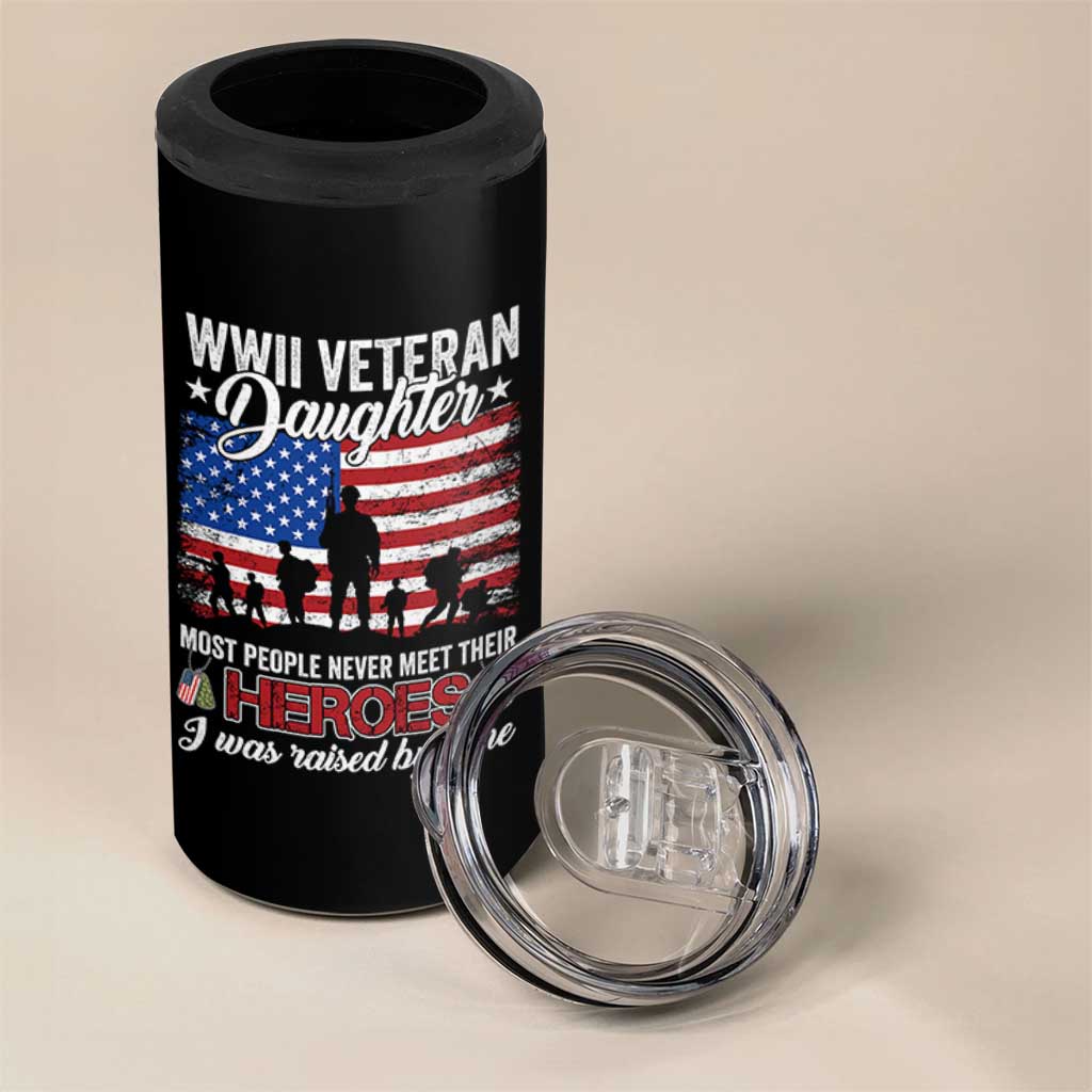 WWII Veteran Daughter Most People Never Meet Their Heroes I Was Raised By Mine 4 in 1 Can Cooler Tumbler American Flag - Wonder Print Shop