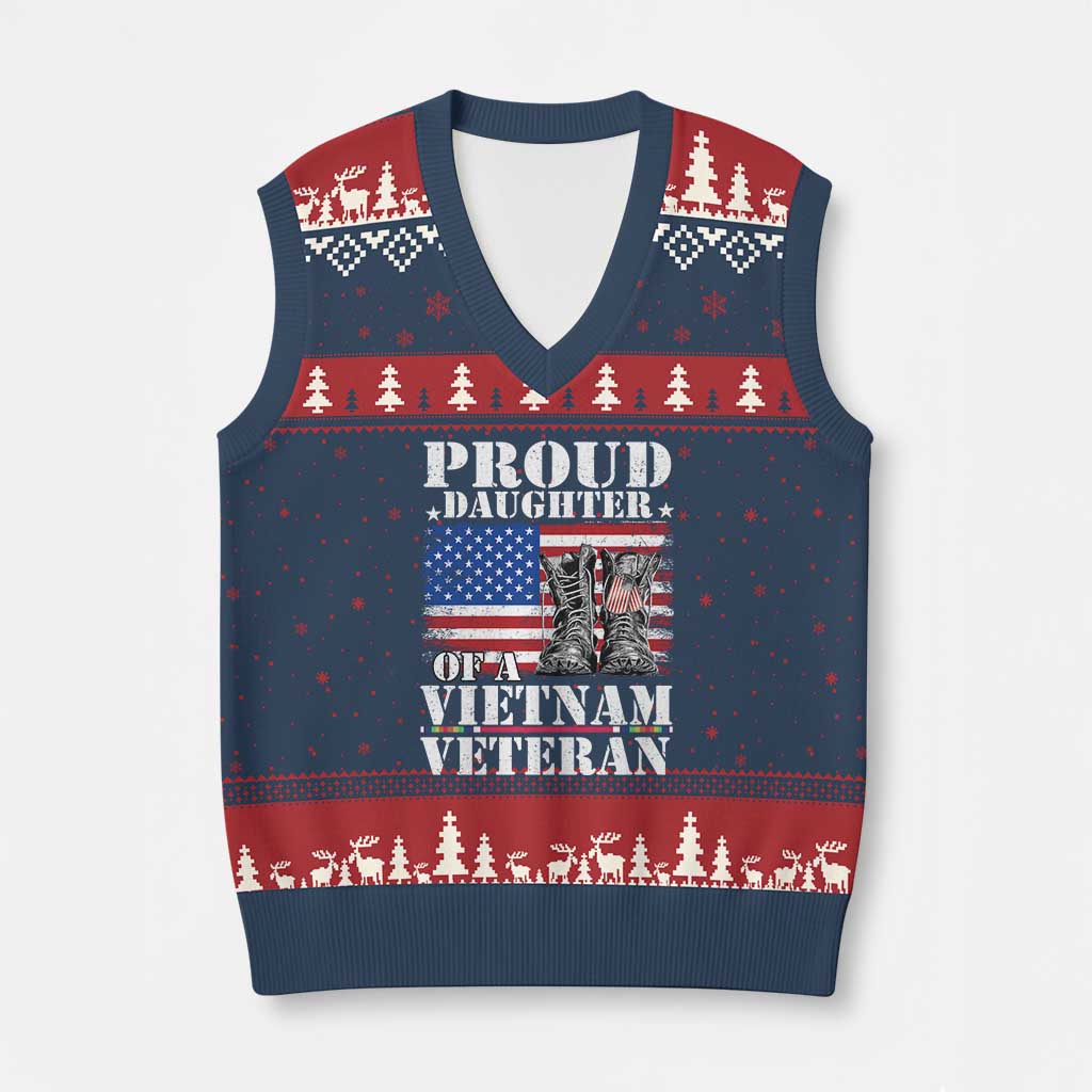 Proud Daughter Of A Vietnam Veteran V-Neck Knit Sweater Vest American Flag Army Boots
