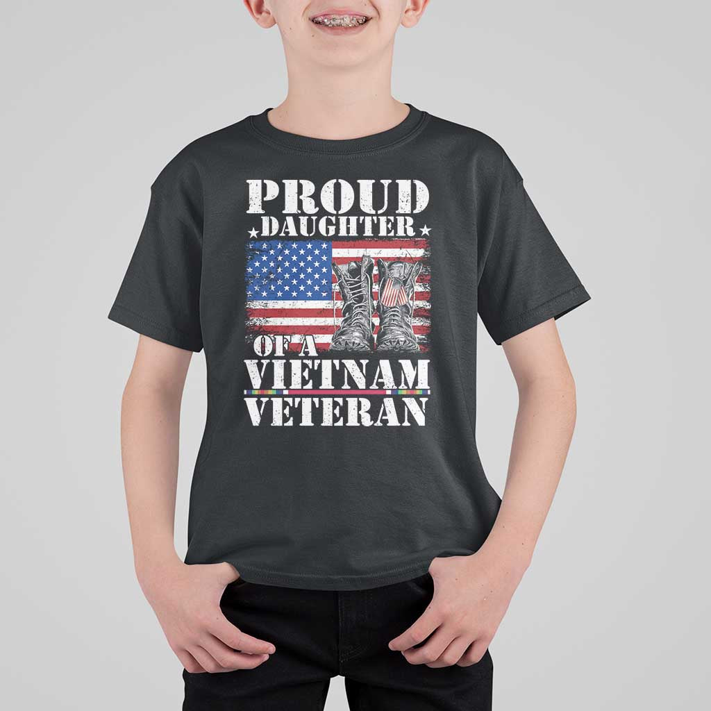 Proud Daughter Of A Vietnam Veteran T Shirt For Kid American Flag Army Boots
