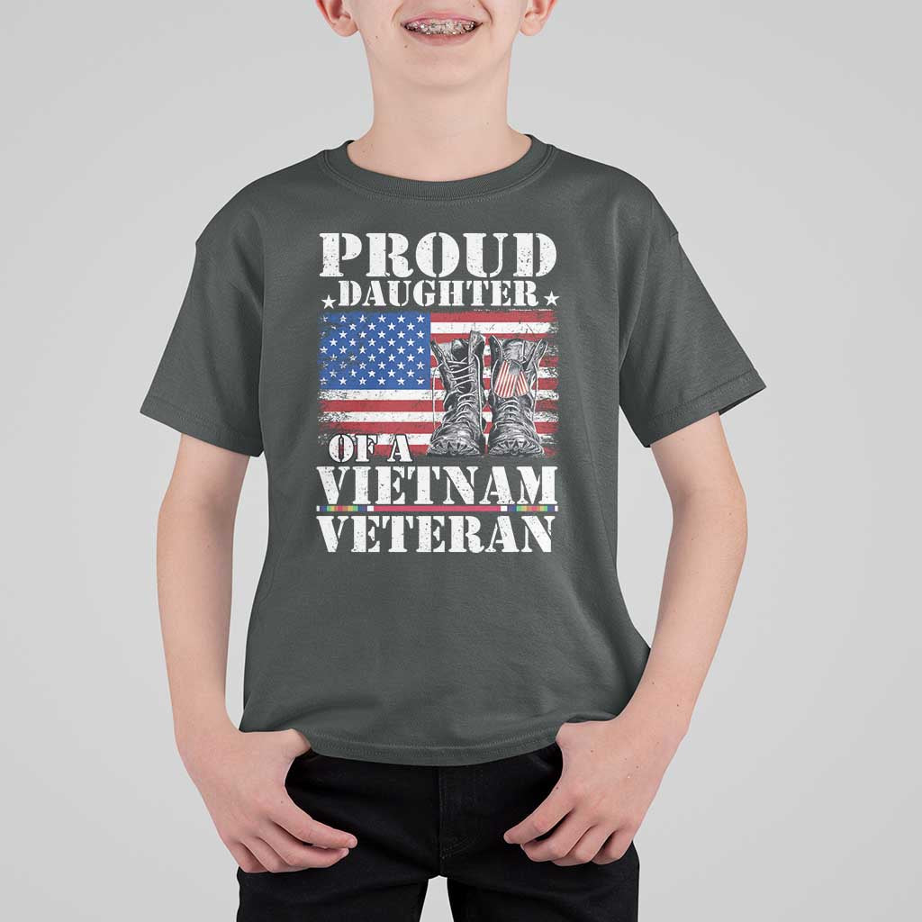 Proud Daughter Of A Vietnam Veteran T Shirt For Kid American Flag Army Boots