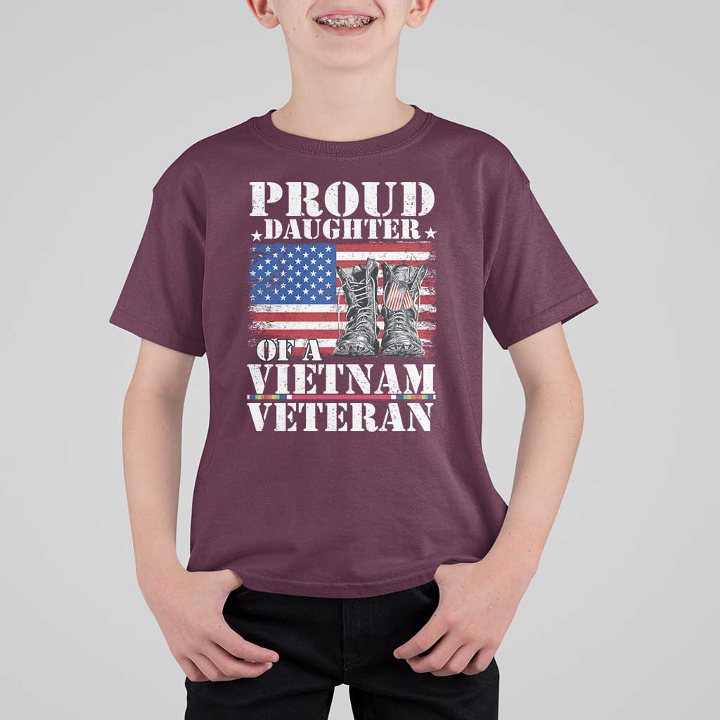 Proud Daughter Of A Vietnam Veteran T Shirt For Kid American Flag Army Boots