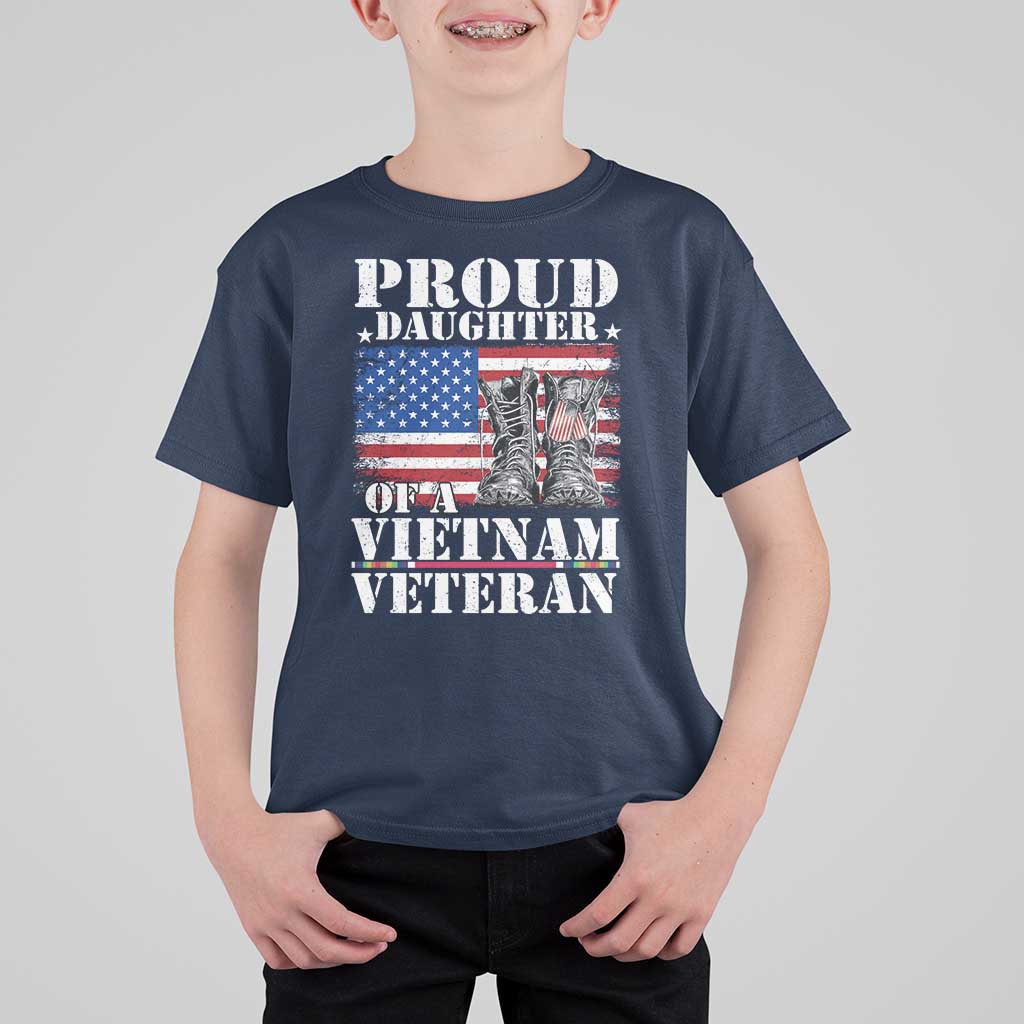 Proud Daughter Of A Vietnam Veteran T Shirt For Kid American Flag Army Boots