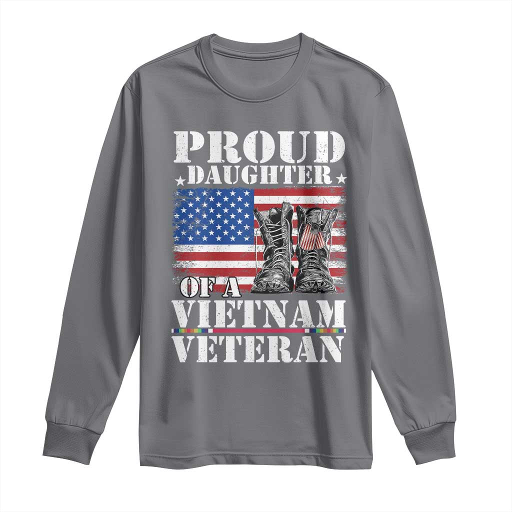 Proud Daughter Of A Vietnam Veteran Long Sleeve Shirt American Flag Army Boots
