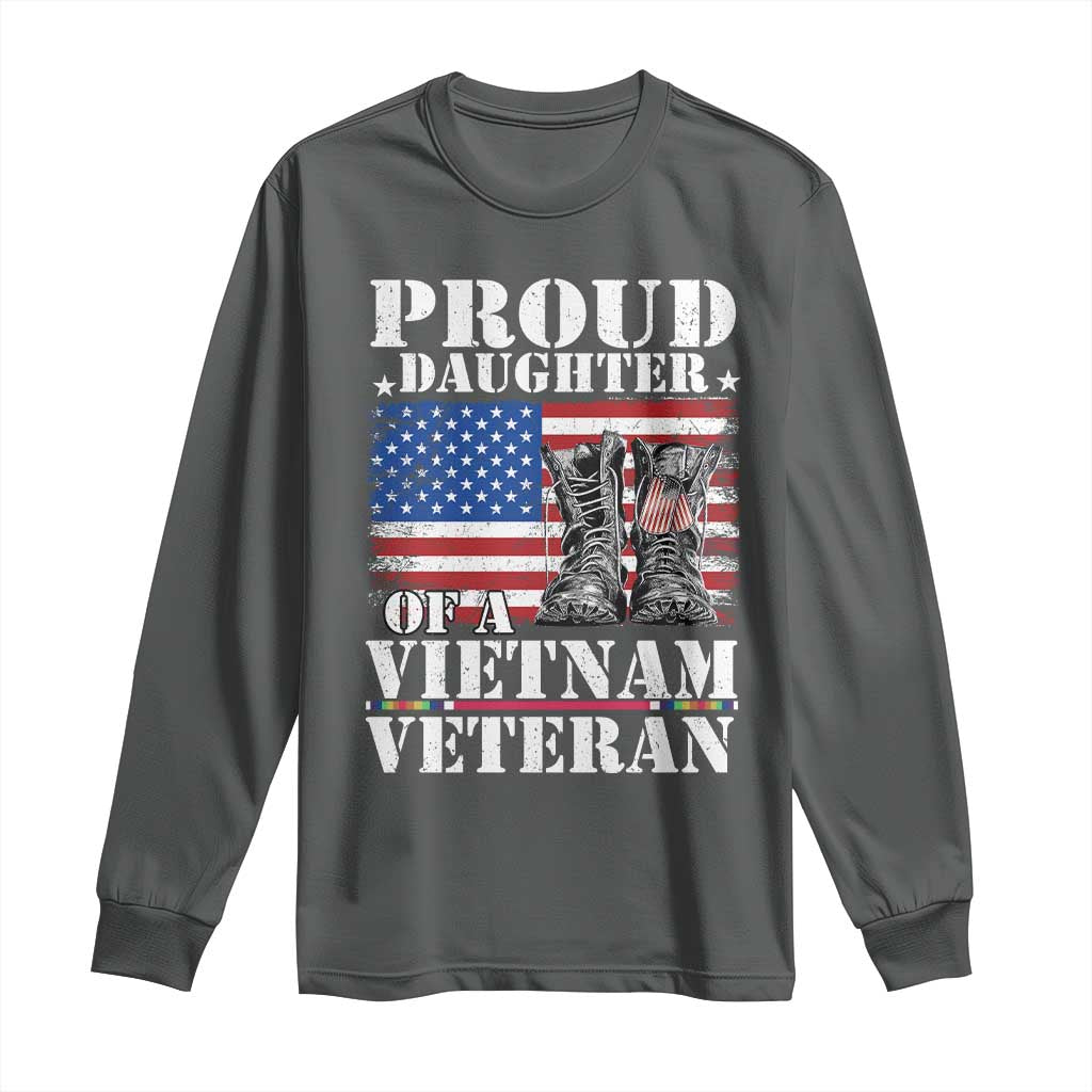 Proud Daughter Of A Vietnam Veteran Long Sleeve Shirt American Flag Army Boots