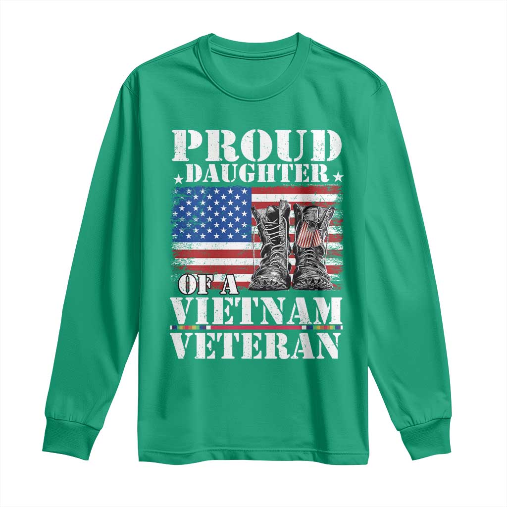 Proud Daughter Of A Vietnam Veteran Long Sleeve Shirt American Flag Army Boots
