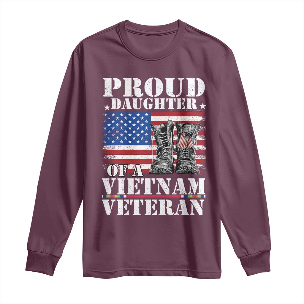 Proud Daughter Of A Vietnam Veteran Long Sleeve Shirt American Flag Army Boots