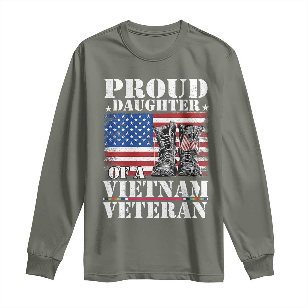 Proud Daughter Of A Vietnam Veteran Long Sleeve Shirt American Flag Army Boots