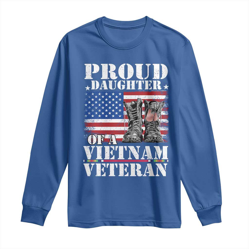 Proud Daughter Of A Vietnam Veteran Long Sleeve Shirt American Flag Army Boots