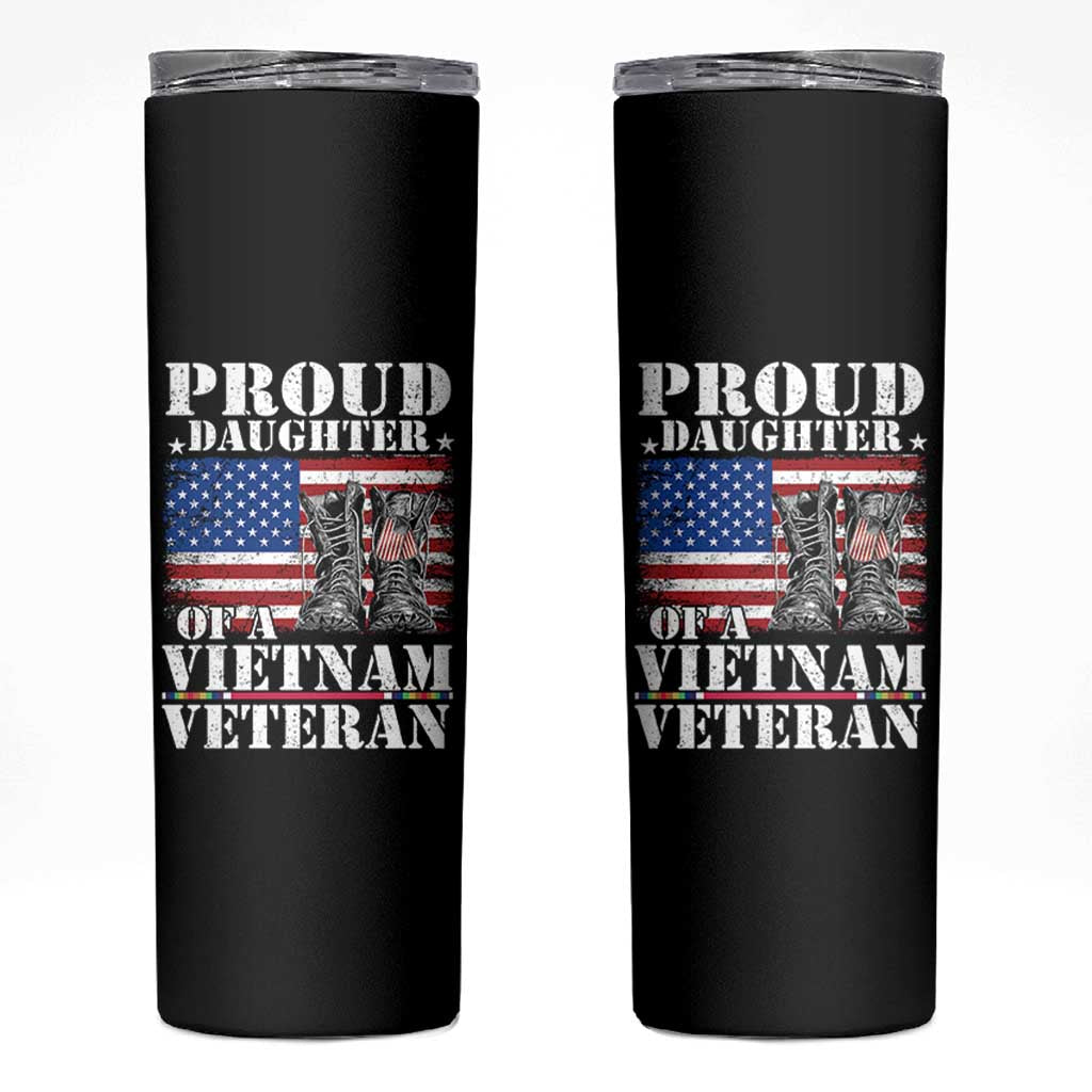 Proud Daughter Of A Vietnam Veteran Skinny Tumbler American Flag Army Boots