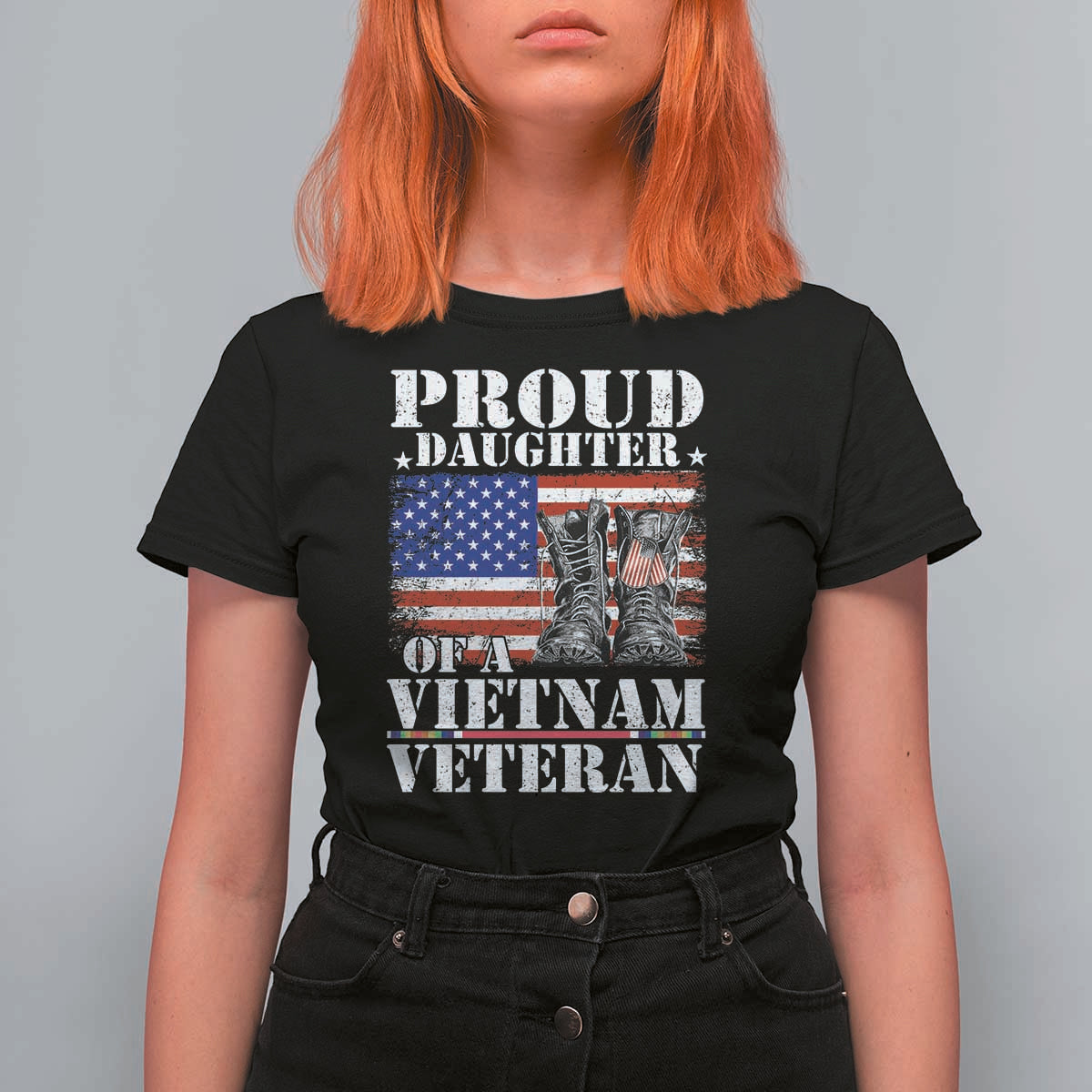 Proud Daughter Of A Vietnam Veteran T Shirt For Women American Flag Army Boots