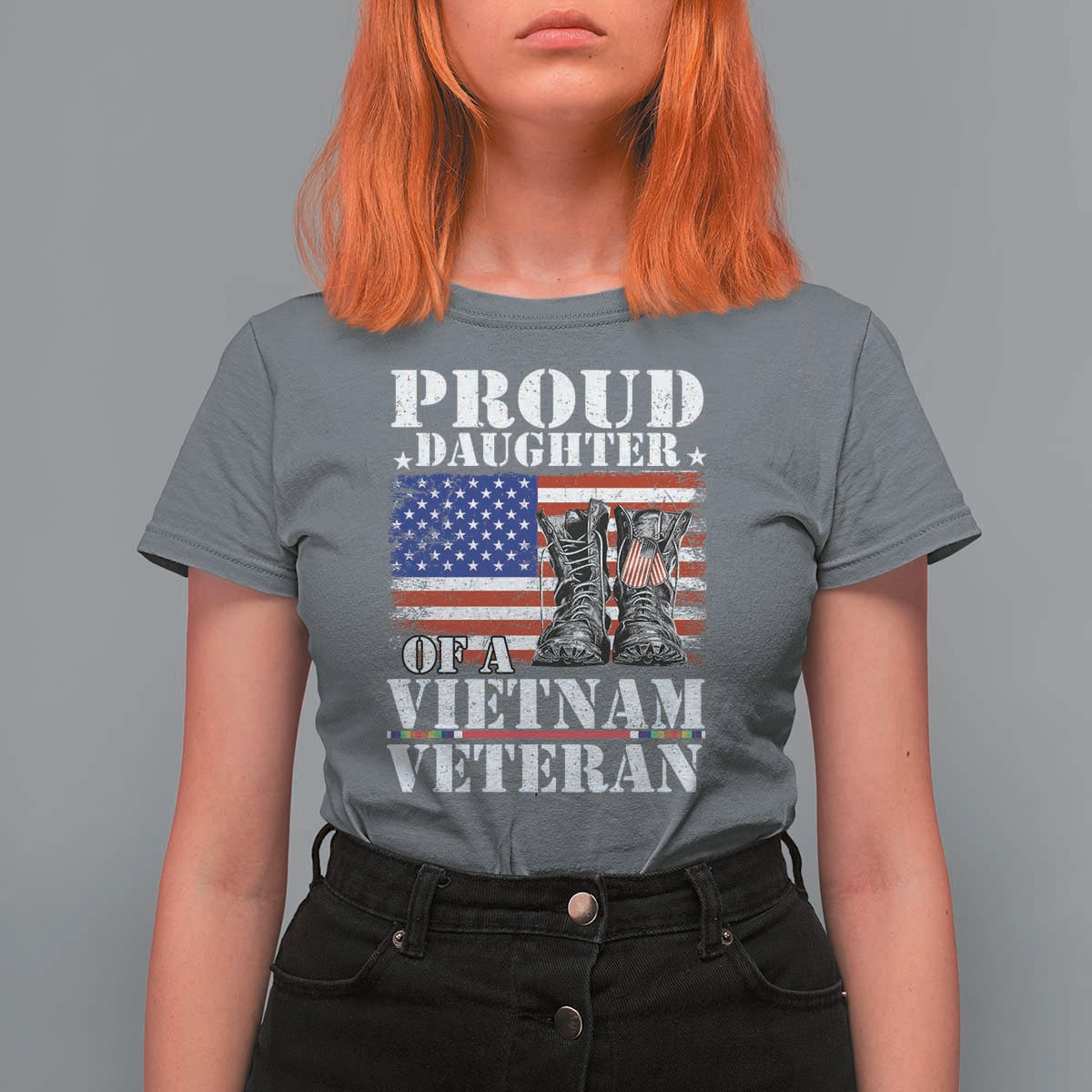 Proud Daughter Of A Vietnam Veteran T Shirt For Women American Flag Army Boots