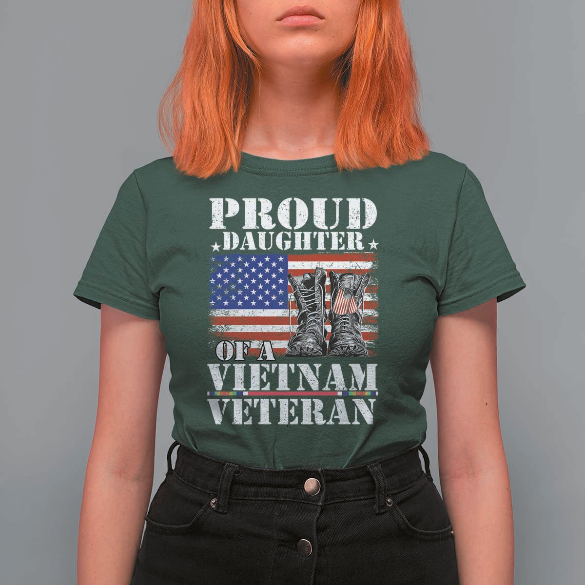 Proud Daughter Of A Vietnam Veteran T Shirt For Women American Flag Army Boots