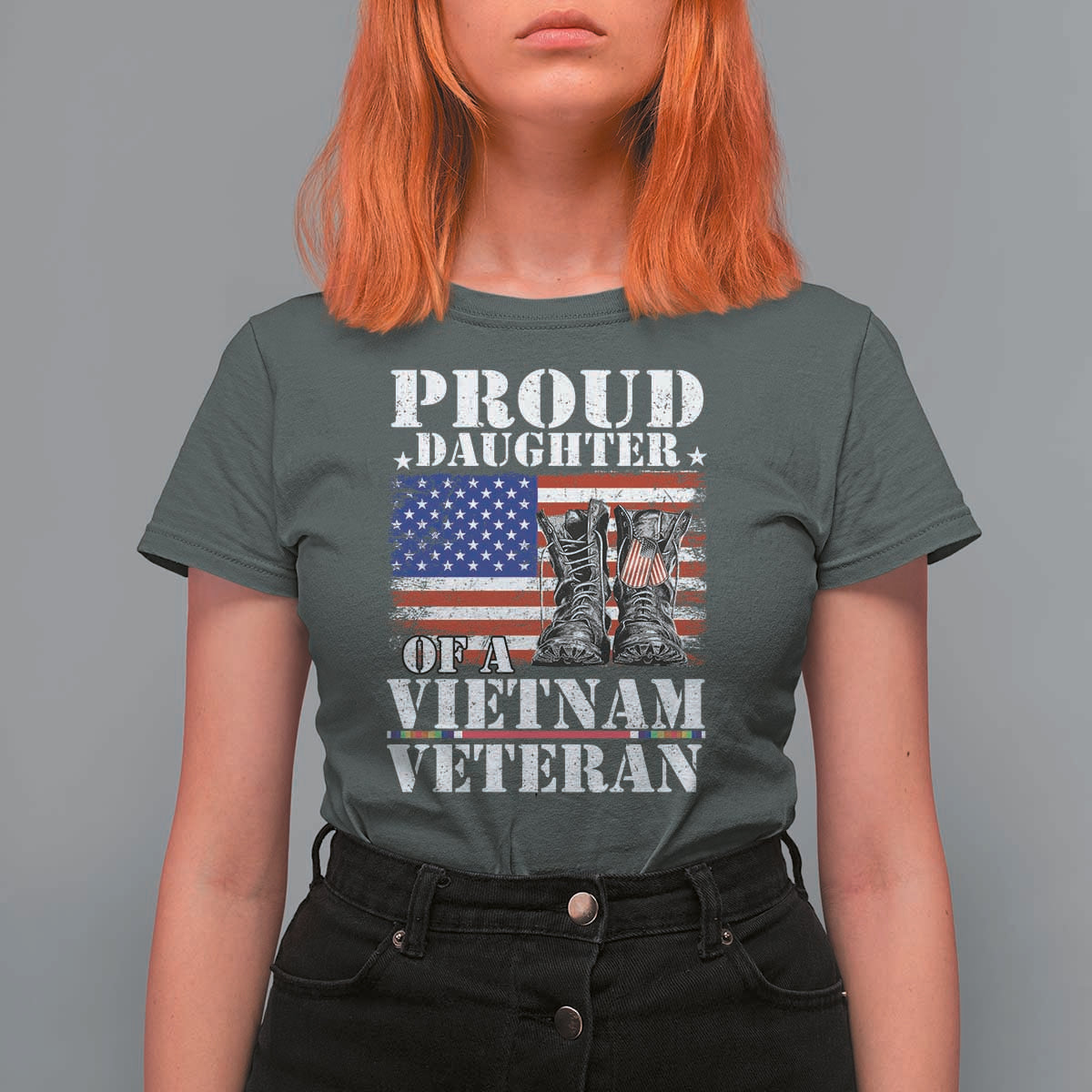 Proud Daughter Of A Vietnam Veteran T Shirt For Women American Flag Army Boots