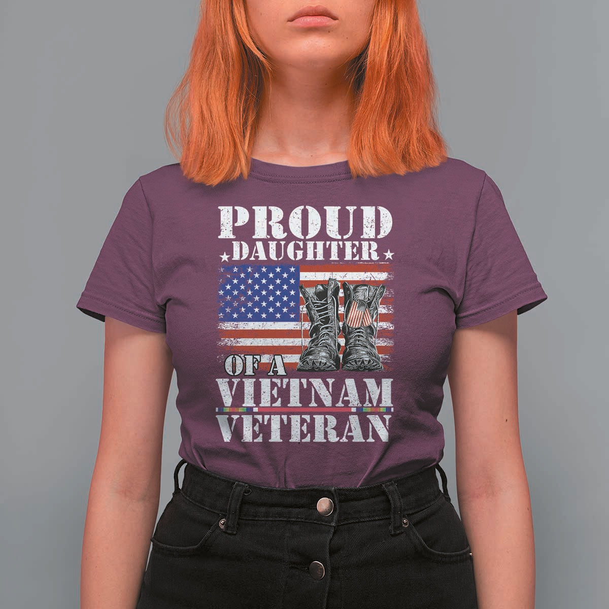 Proud Daughter Of A Vietnam Veteran T Shirt For Women American Flag Army Boots