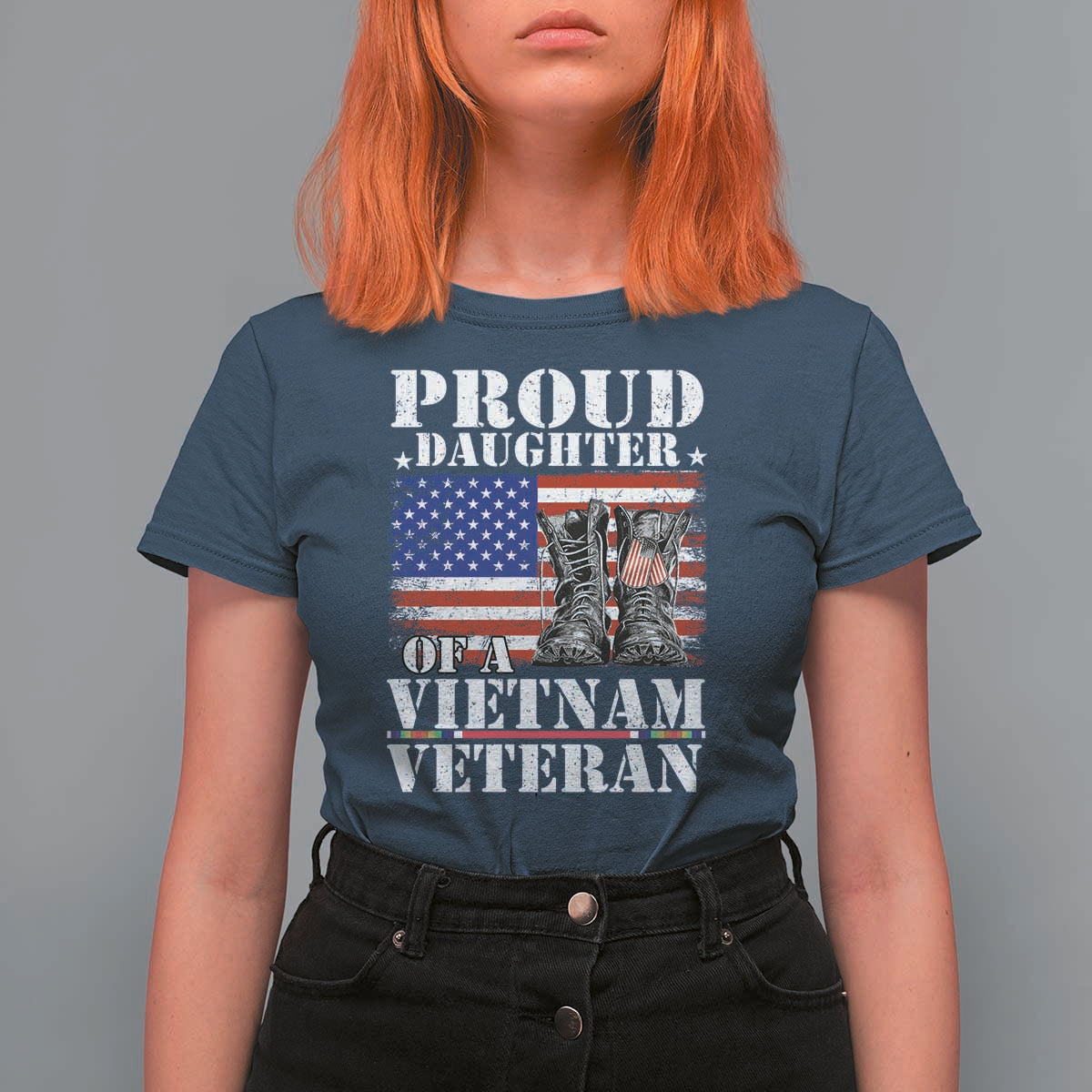 Proud Daughter Of A Vietnam Veteran T Shirt For Women American Flag Army Boots