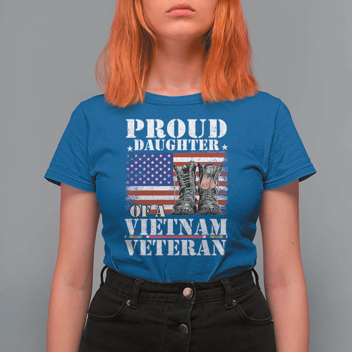 Proud Daughter Of A Vietnam Veteran T Shirt For Women American Flag Army Boots