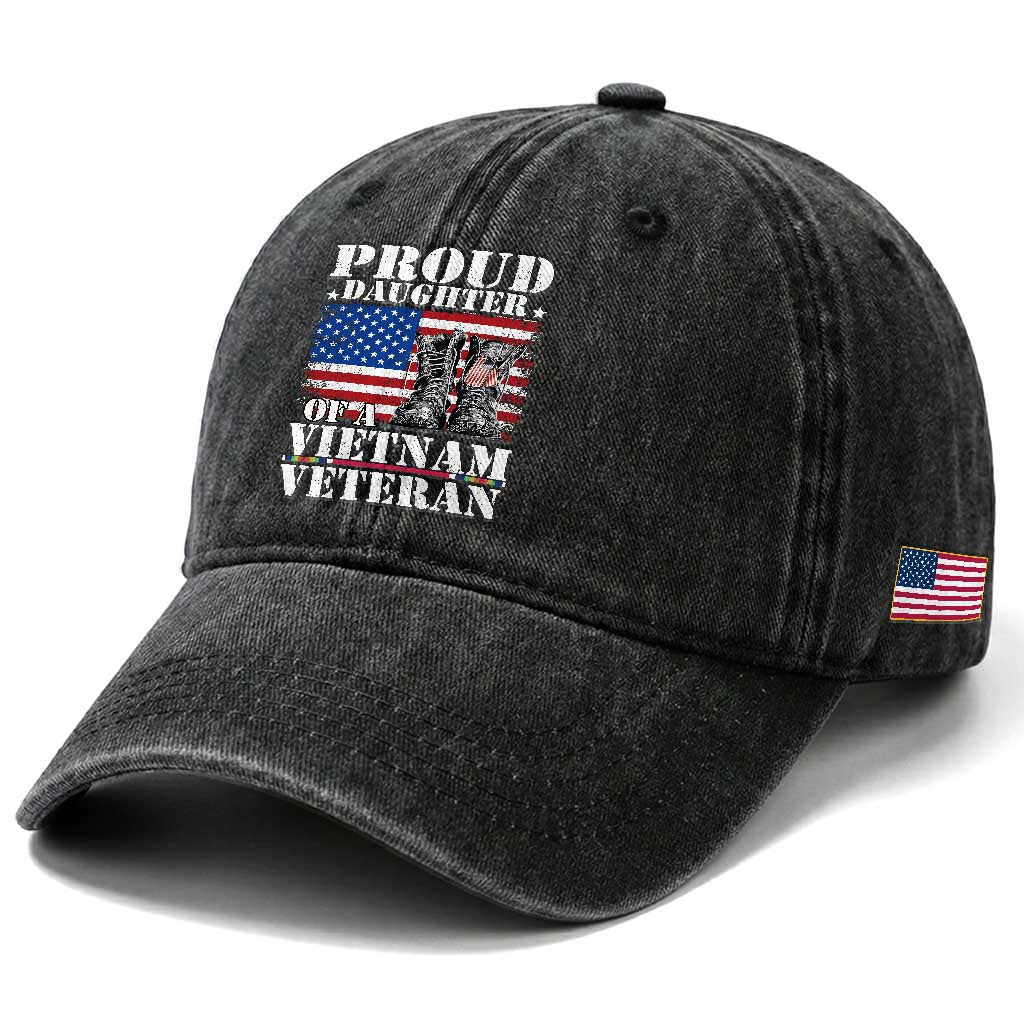 Proud Daughter Of A Vietnam Veteran Washed Cotton Baseball Cap American Flag Army Boots