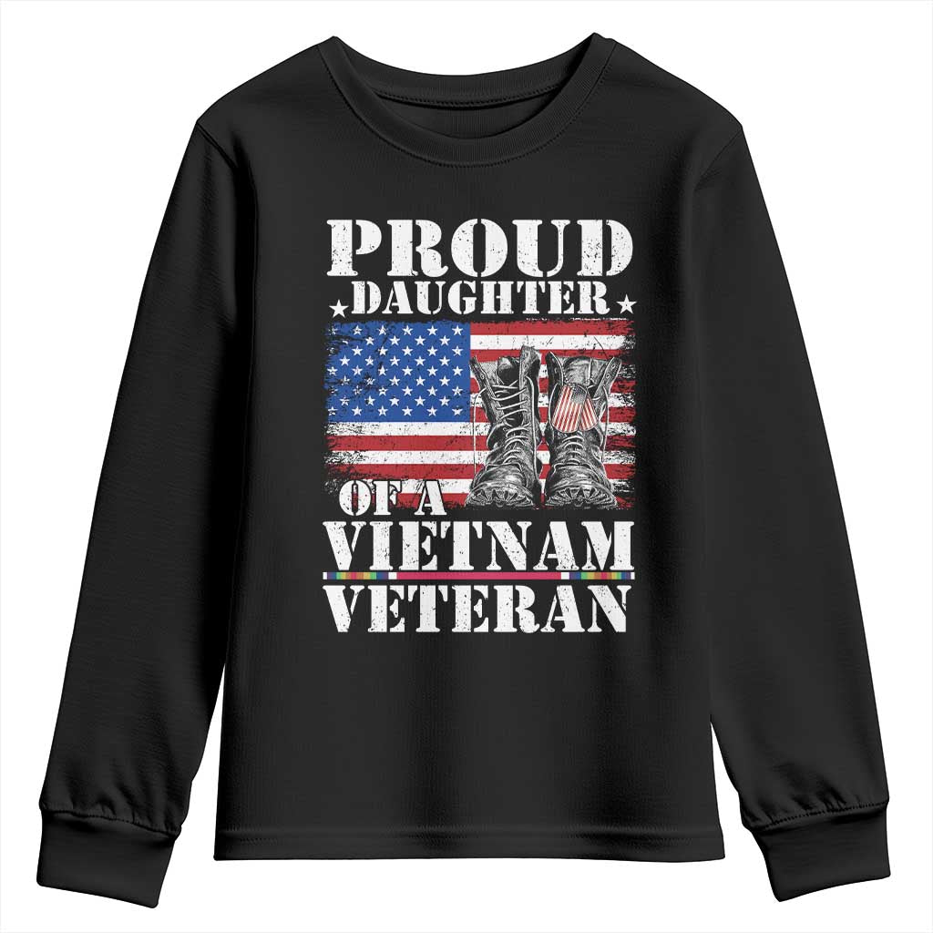 Proud Daughter Of A Vietnam Veteran Youth Sweatshirt American Flag Army Boots