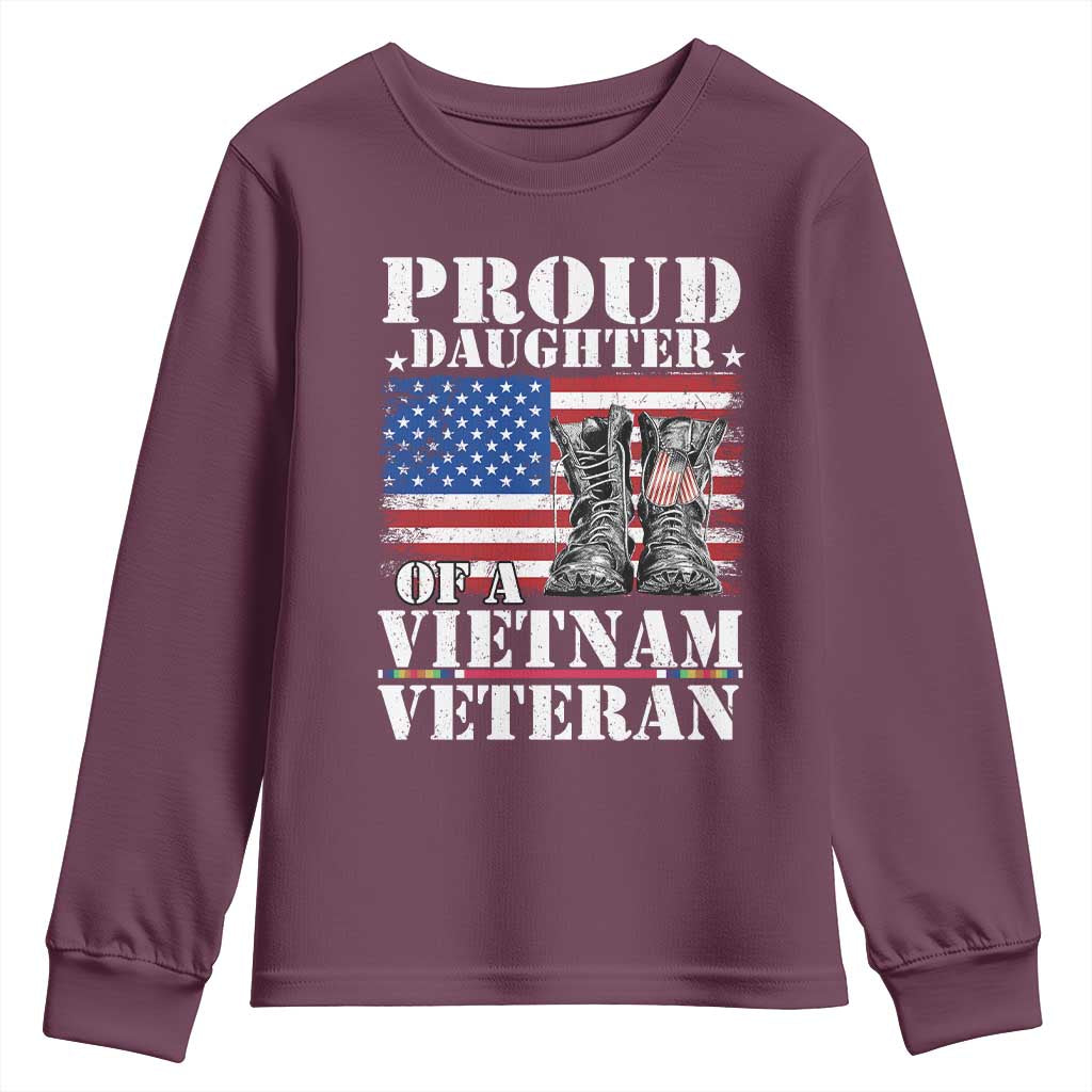 Proud Daughter Of A Vietnam Veteran Youth Sweatshirt American Flag Army Boots