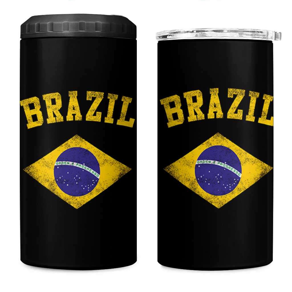 Vintage Brazil Flag Patriotic Brazilian Pride 4 in 1 Can Cooler Tumbler