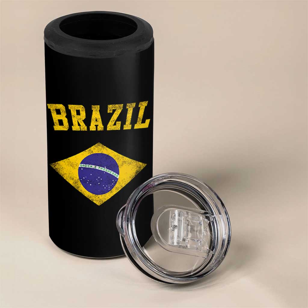 Vintage Brazil Flag Patriotic Brazilian Pride 4 in 1 Can Cooler Tumbler
