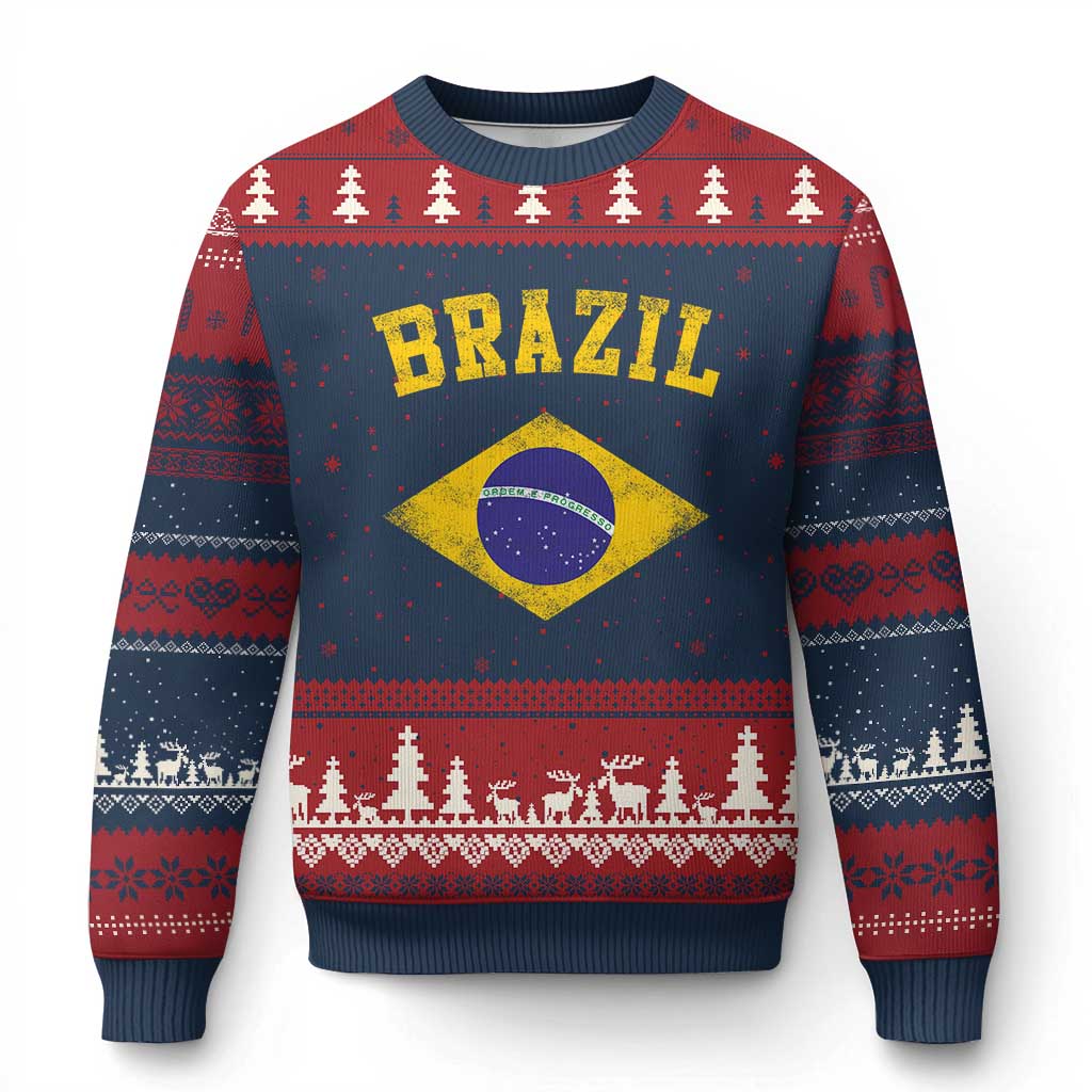 Vintage Brazil Flag Patriotic Brazilian Pride Ugly Christmas Sweater