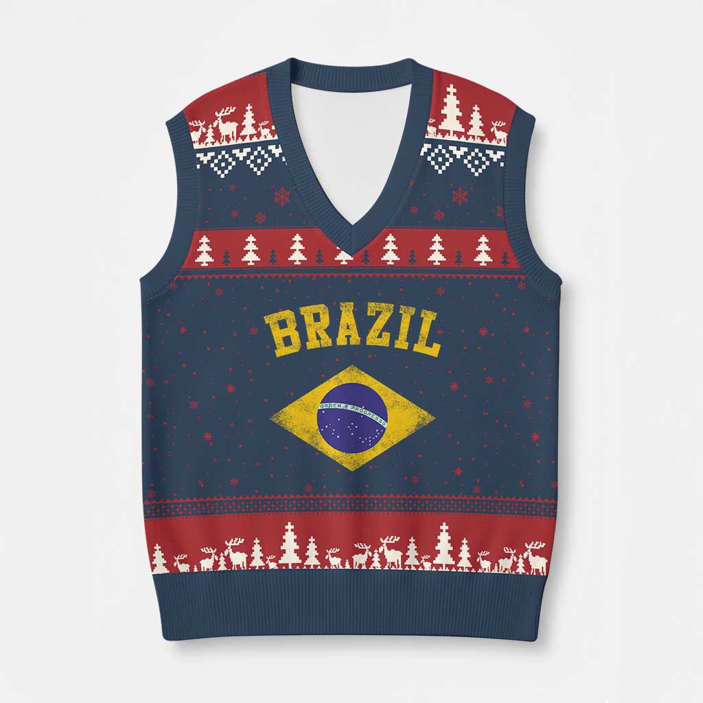Vintage Brazil Flag Patriotic Brazilian Pride V-Neck Knit Sweater Vest
