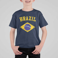 Vintage Brazil Flag Patriotic Brazilian Pride T Shirt For Kid
