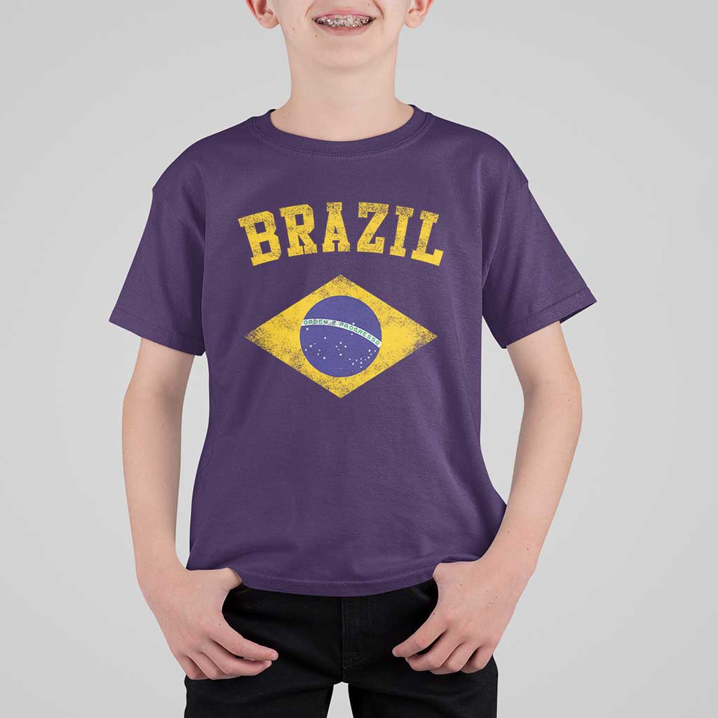 Vintage Brazil Flag Patriotic Brazilian Pride T Shirt For Kid