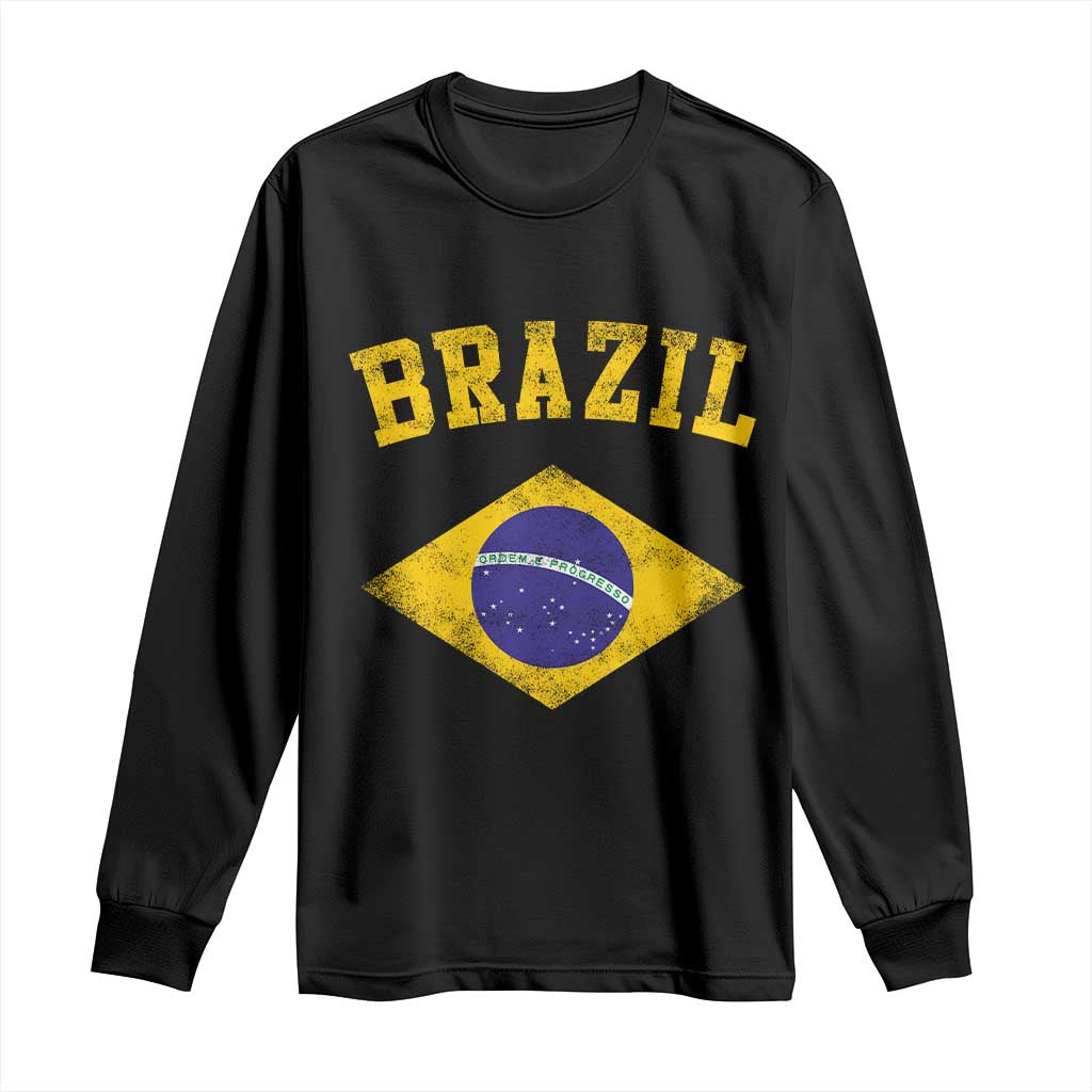 Vintage Brazil Flag Patriotic Brazilian Pride Long Sleeve Shirt