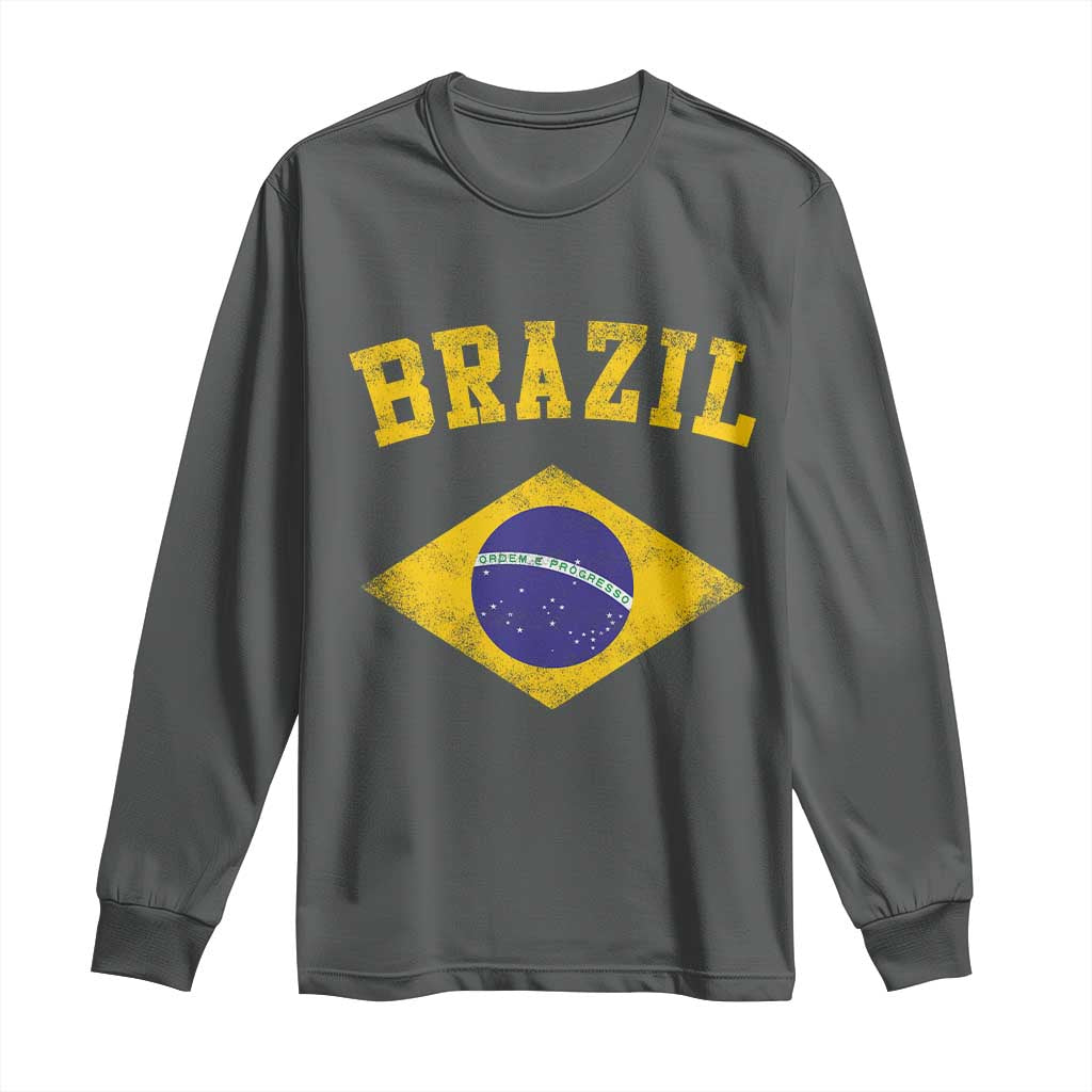 Vintage Brazil Flag Patriotic Brazilian Pride Long Sleeve Shirt