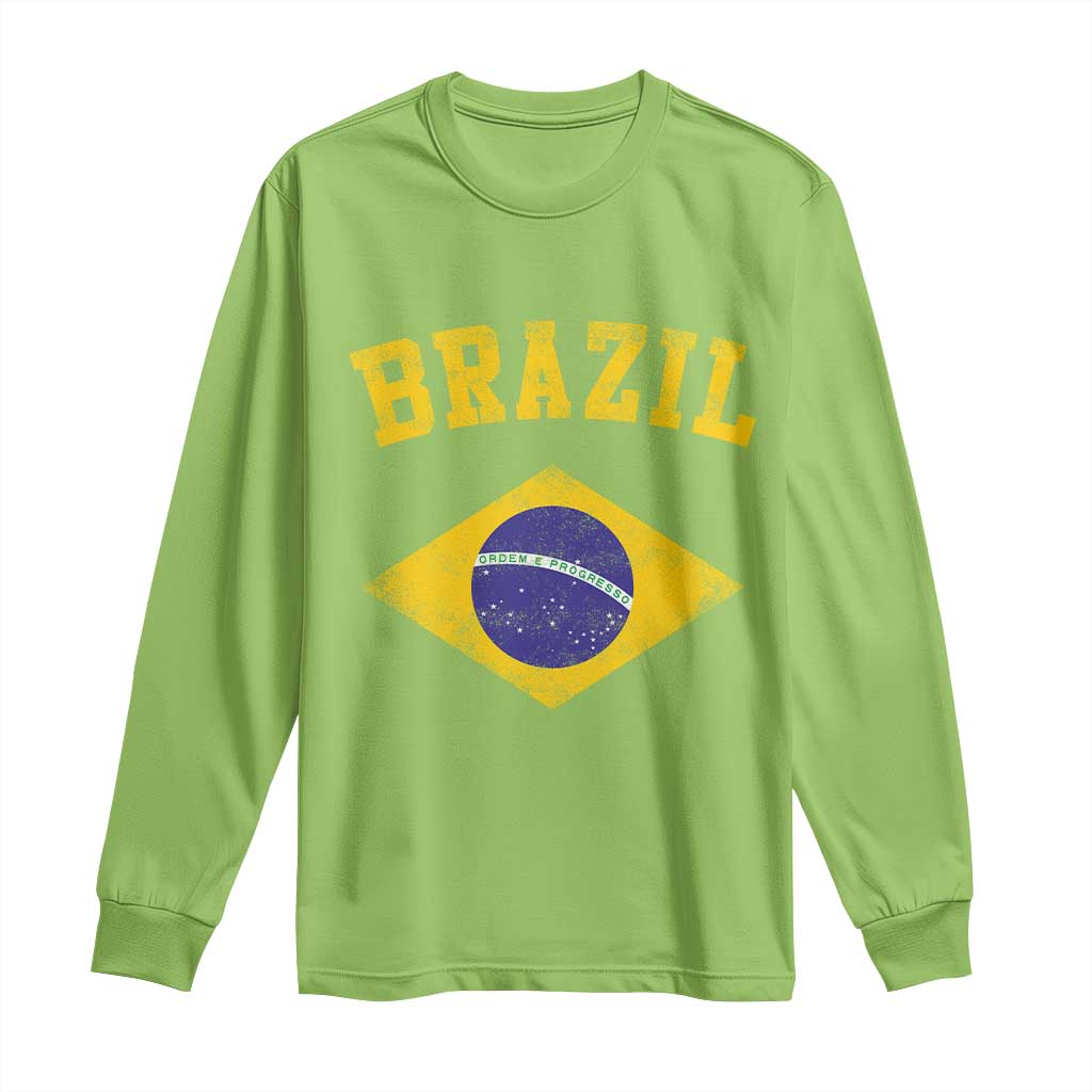 Vintage Brazil Flag Patriotic Brazilian Pride Long Sleeve Shirt
