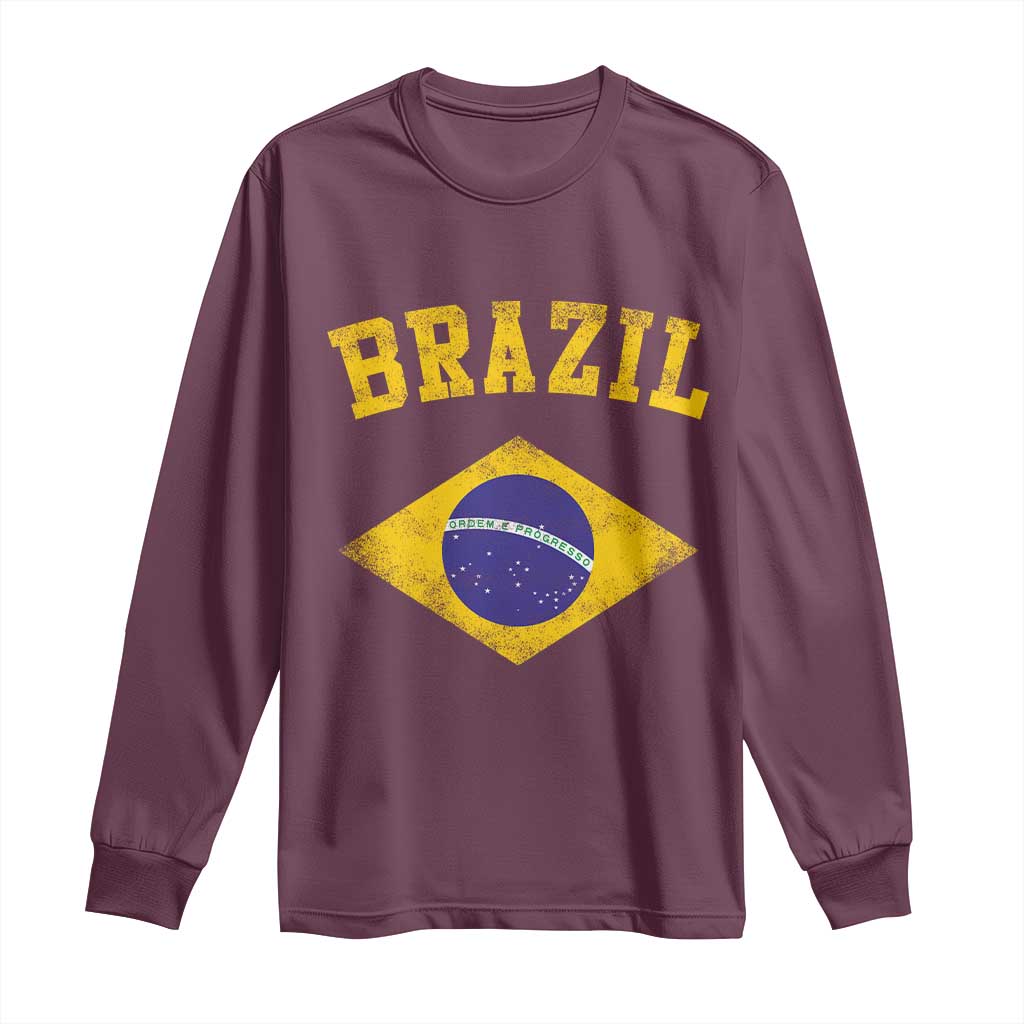 Vintage Brazil Flag Patriotic Brazilian Pride Long Sleeve Shirt