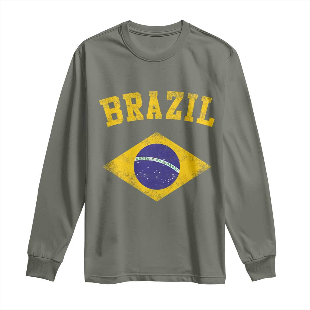 Vintage Brazil Flag Patriotic Brazilian Pride Long Sleeve Shirt