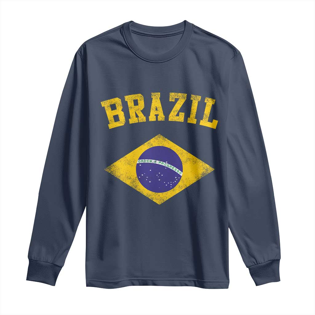 Vintage Brazil Flag Patriotic Brazilian Pride Long Sleeve Shirt