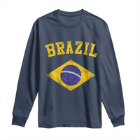 Vintage Brazil Flag Patriotic Brazilian Pride Long Sleeve Shirt