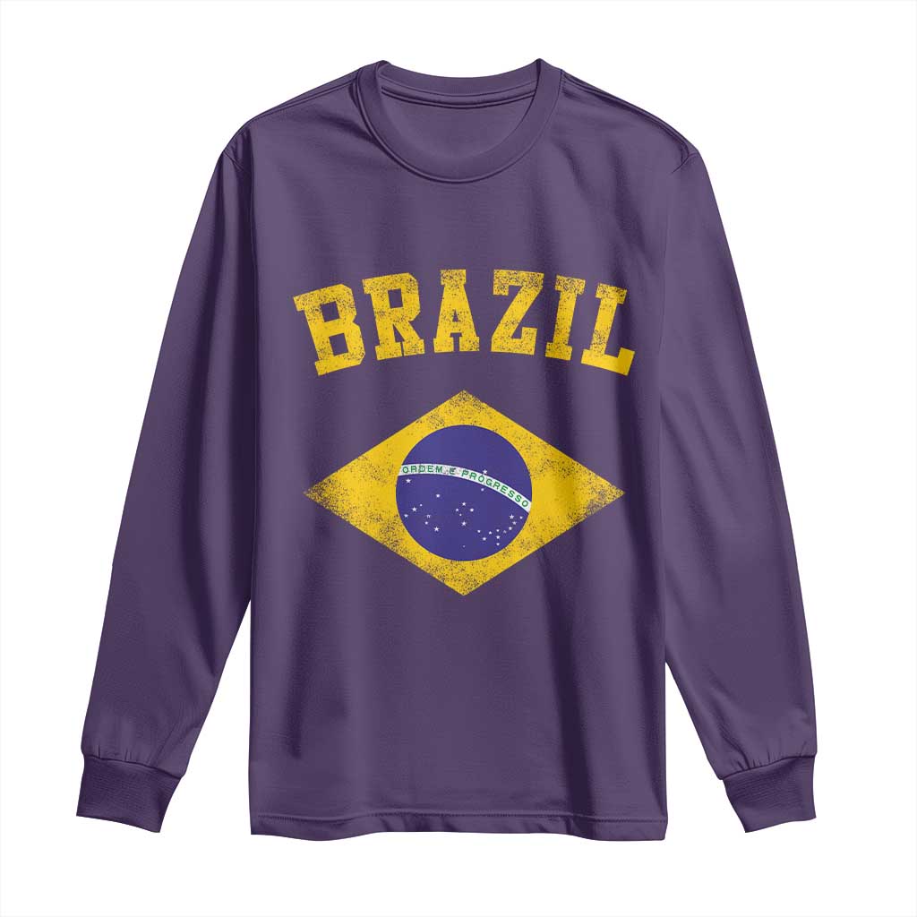 Vintage Brazil Flag Patriotic Brazilian Pride Long Sleeve Shirt