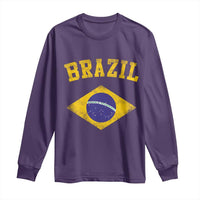 Vintage Brazil Flag Patriotic Brazilian Pride Long Sleeve Shirt